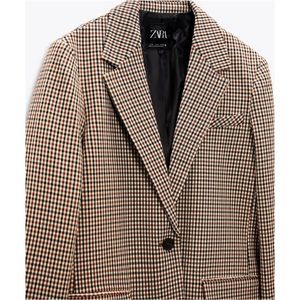 ZARA NEW WOMAN PLAID CHECK BLAZER BLACK RED CAMEL JACKET S